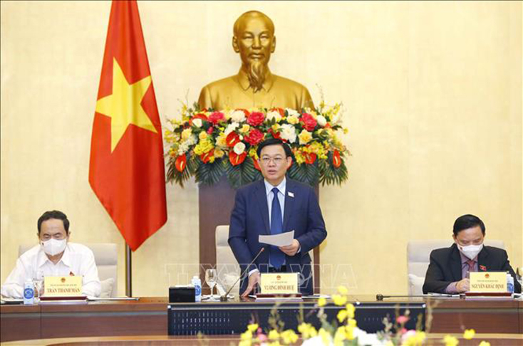 Chủ tịch Quốc hội Vương Đình Huệ phát biểu. Ảnh: Doãn Tấn /TTXVN