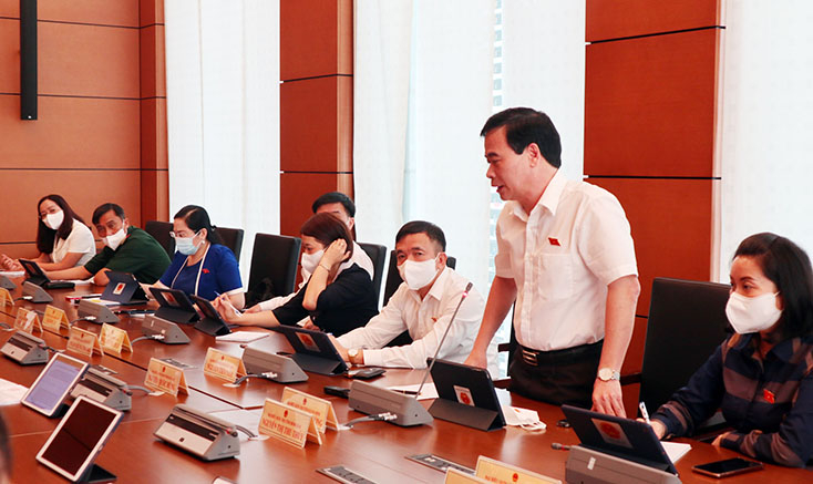 Đại biểu Nguyễn Mạnh Cường thảo luận tại tổ.