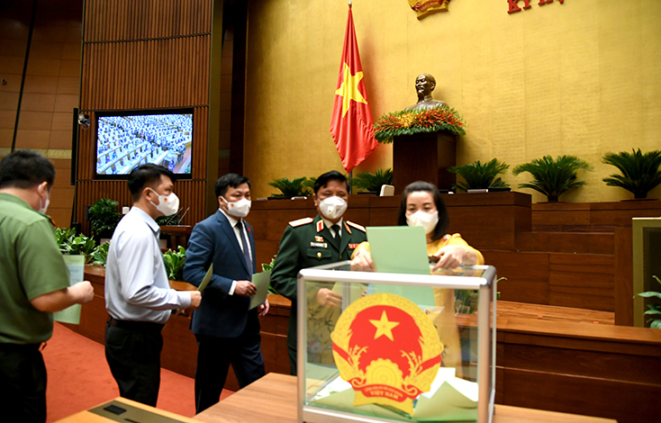 Đại biểu Nguyễn Minh Tâm, Tỉnh ủy viên, Phó trưởng đoàn chuyên trách Đoàn ĐBQH tỉnh bỏ phiếu bầu Chủ tịch nước.