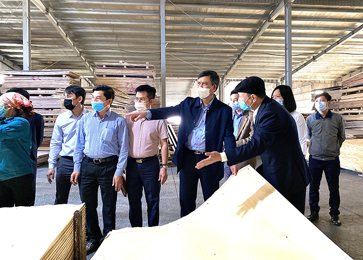 Đồng chí Chủ tịch UBND tỉnh Trần Thắng thăm, động viên các doanh nghiệp tích cực sản xuất kinh doanh. Ảnh: Tùy Phong 