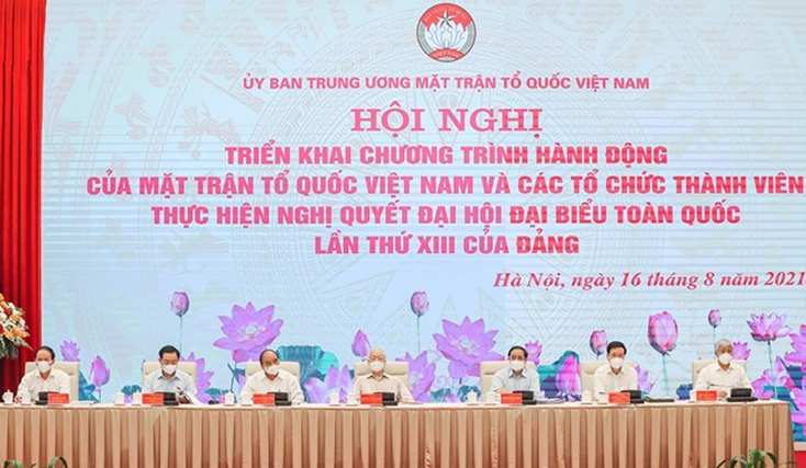 Tổng Bí thư Nguyễn Phú Trọng, Chủ tịch nước Nguyễn Xuân Phúc, Thủ tướng Chính phủ Phạm Minh Chính, Chủ tịch Quốc Hội Vương Đình Huệ, Thường trực Ban Bí thư Võ Văn Thưởng, Chủ tịch Ủy ban Trung ương MTTQ Việt Nam Đỗ Văn Chiến chủ trì Hội nghị.