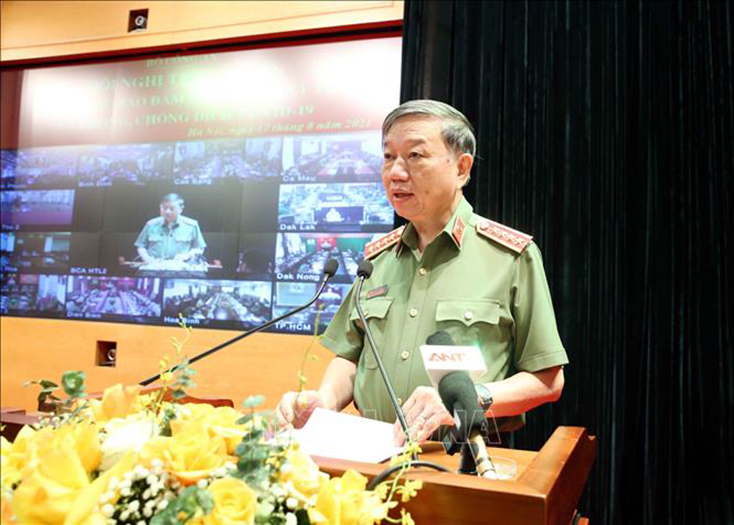 Đại tướng Tô Lâm, Ủy viên Bộ Chính trị, Bộ trưởng Bộ Công an phát biểu. Ảnh: Phạm Kiên/TTXVN