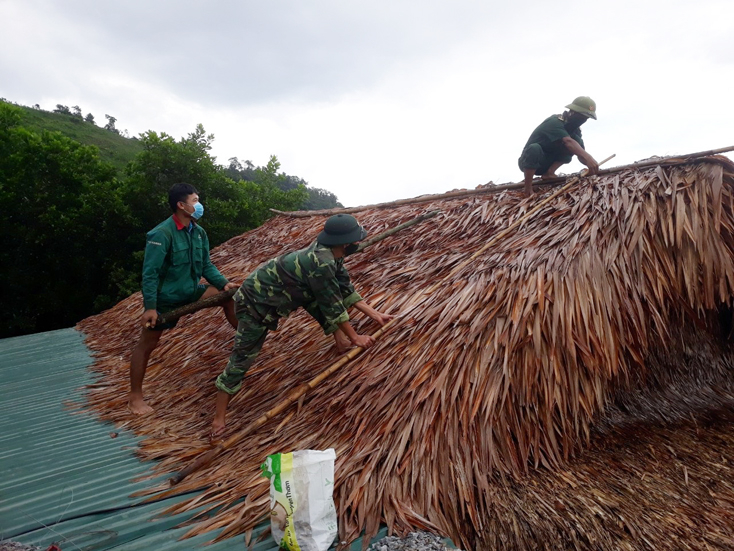 Chằng chống nhà cửa giúp dân.