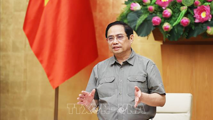 Thủ tướng Phạm Minh Chính chỉ đạo tại cuộc họp. Ảnh: Dương Giang/TTXVN