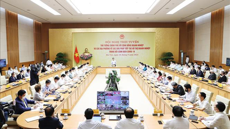 Quang cảnh Hội nghị tại điểm cầu Trụ sở Chính phủ. Ảnh: Dương Giang/TTXVN