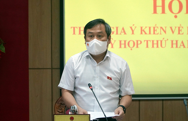 Đồng chí Bí thư Tỉnh ủy, Trưởng đoàn ĐBQH tỉnh Vũ Đại Thắng phát biểu kết luận tại buổi họp.
