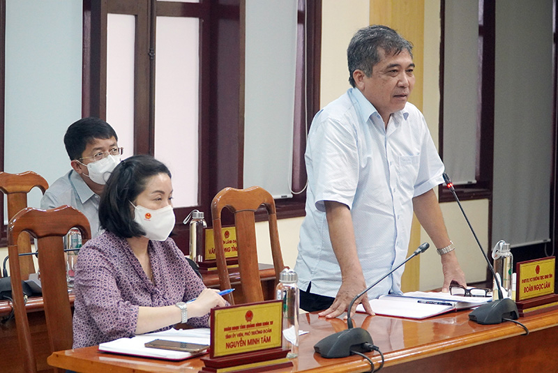 Đồng chí Phó Chủ tịch Thường trực UBND tỉnh Đoàn Ngọc Lâm thảo luận tại hội nghị.