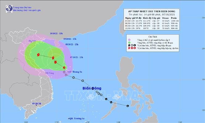  Bản đồ đường đi của vùng áp thấp trên biển Đông. Ảnh: TTXVN phát