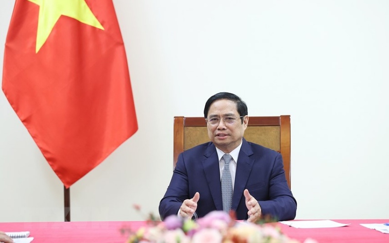  Thủ tướng Phạm Minh Chính điện đàm với ông John Kerry, đặc phái viên của Tổng thống Hoa Kỳ. (Ảnh: Dương Giang/TTXVN)