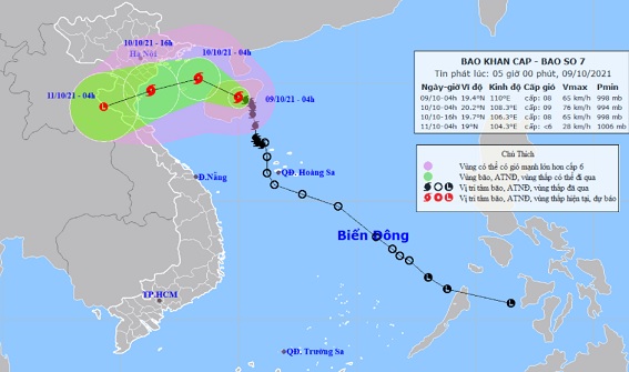  Vị trí, hướng di chuyển của bão số 7 cập nhật sáng 9-10