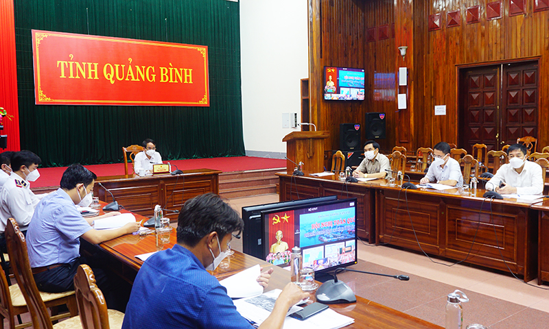 Quang cảnh hội nghị tại điểm cầu tỉnh Quảng Bình.