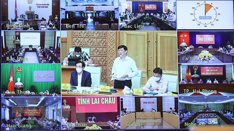 Hội nghị trực tuyến với các điểm cầu tại các địa phương trong cả nước. (Ảnh: Dương Giang/TTXVN)