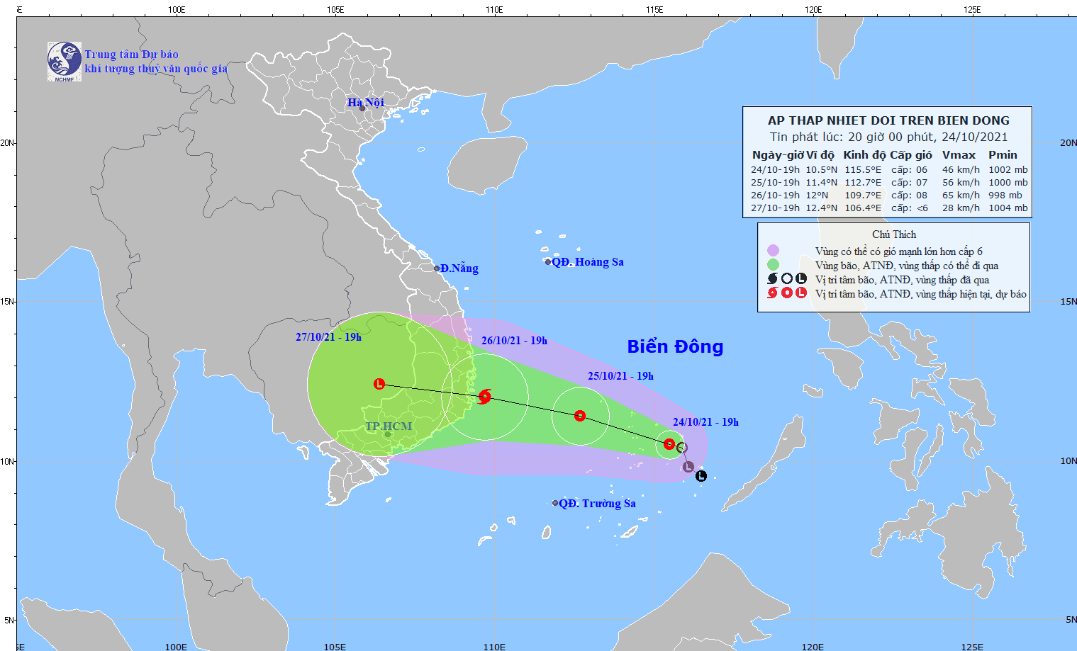 Đường đi của áp thấp nhiệt đới. Ảnh: nchmf.gov.vn