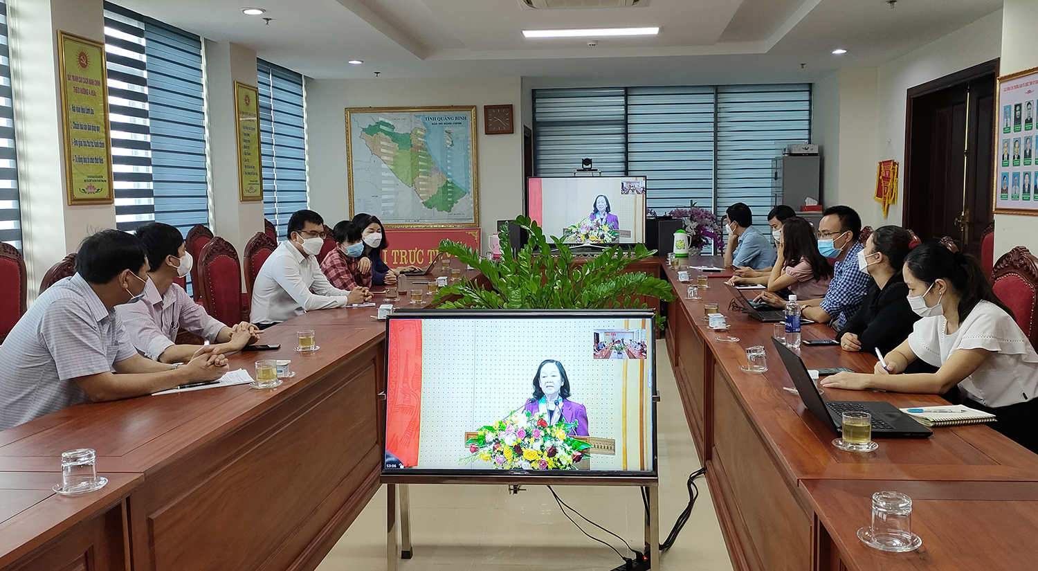 Toàn cảnh hội nghị tại điểm cầu tỉnh Quảng Bình.
