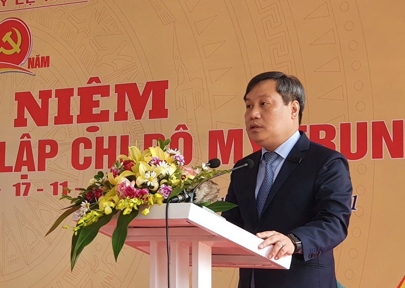 Đồng chí Vũ Đại Thắng, Ủy viên Ban Chấp hành Trung ương Đảng, Bí thư Tỉnh ủy phát biểu tại buổi lễ