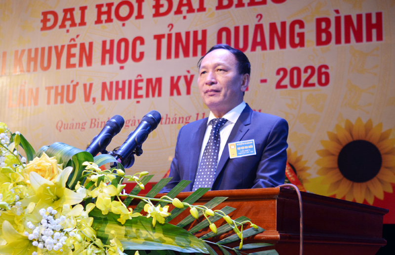 Đồng chí Trần Hải Châu, Phó Bí thư Thường trực Tỉnh ủy, Chủ tịch HĐND tỉnh phát biểu tại đại hội.