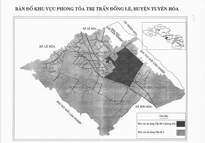 Sơ đồ khu vực phong tỏa thị trấn Đồng Lê.