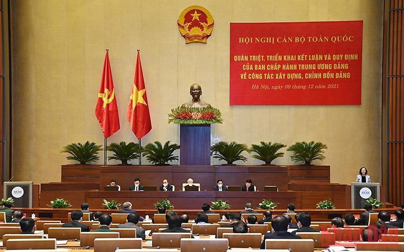 Hội nghị cán bộ toàn quốc quán triệt, triển khai thực hiện Kết luận và Quy định của Ban Chấp hành Trung ương về xây dựng, chỉnh đốn Đảng (Ảnh: Thủy Nguyên)..