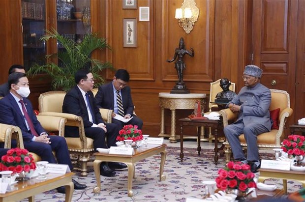 Chủ tịch Quốc hội Vương Đình Huệ hội kiến Tổng thống Ấn Độ Ram Nath Kovind. (Ảnh: Doãn Tấn/TTXVN)