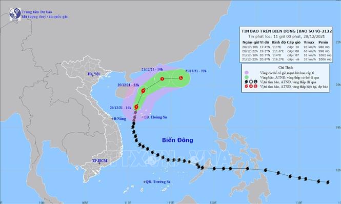  Bản đồ đường đi của Bão số 9 trên biển Đông. Ảnh: TTXVN phát