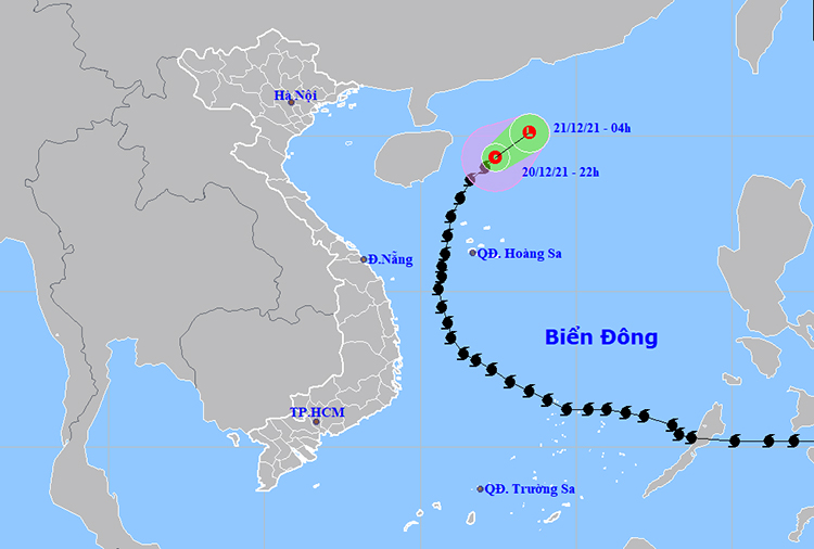  Vị trí và đường đi của áp thấp nhiệt đới. Nguồn: NCHMF.