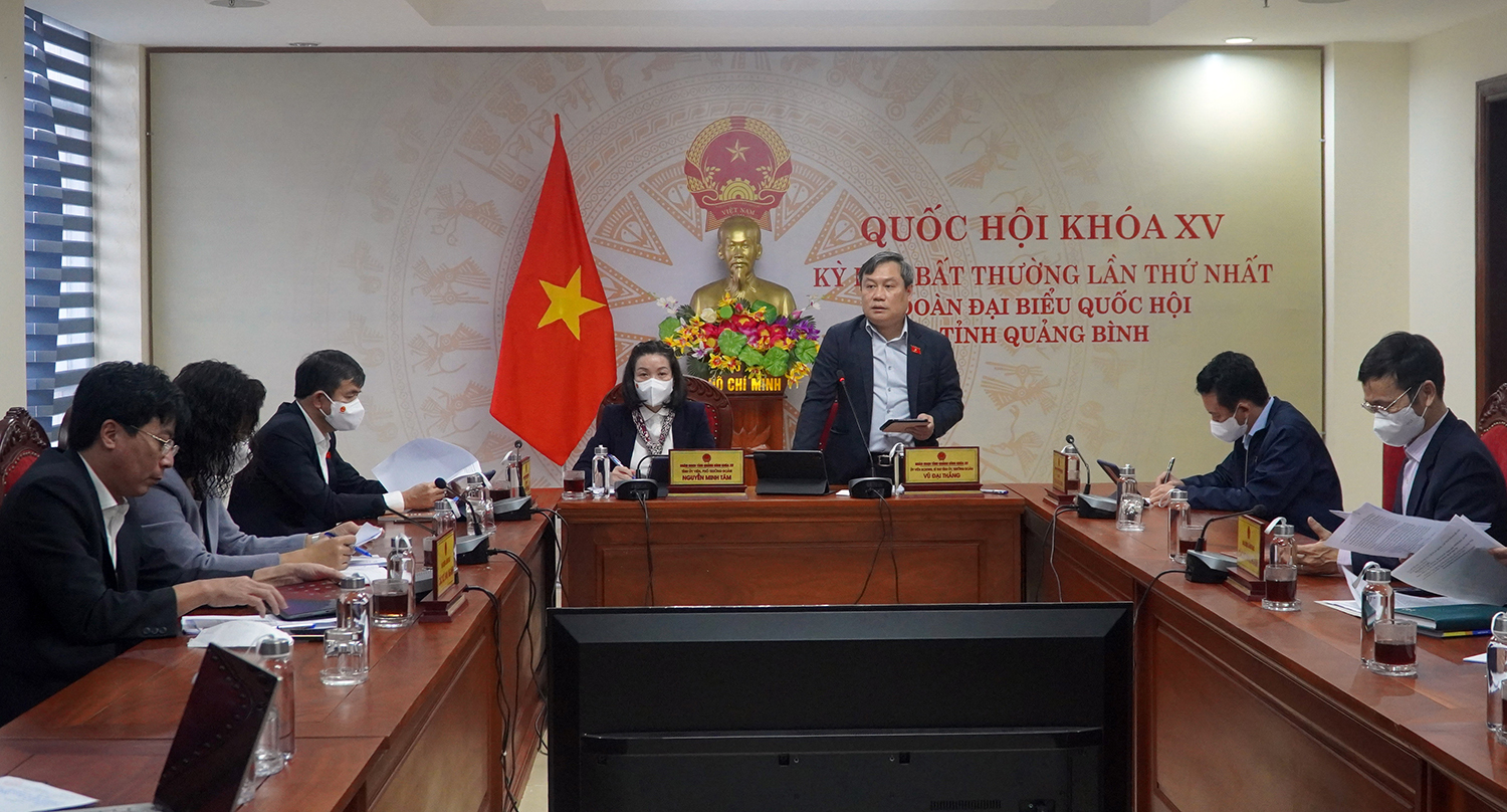 Đồng chí Bí thư Tỉnh ủy, Trưởng đoàn ĐBQH tỉnh Vũ Đại Thắng phát biểu tại phiên thảo luận về các dự án Luật sửa đổi