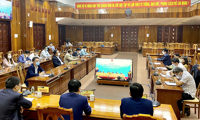 Quang cảnh hội nghị tại điểm cầu tỉnh Quảng Bình.