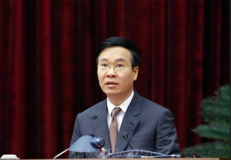 Đồng chí Võ Văn Thưởng, Ủy viên Bộ Chính trị, Thường trực Ban Bí thư phát biểu tại hội nghị (Ảnh: TTXVN)