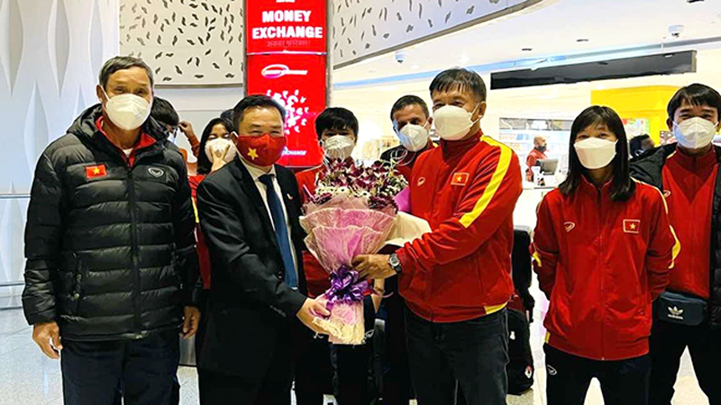 Đội tuyển Nữ Việt Nam đã có mặt tại Ấn Độ cho VCK Nữ châu Á 2022. Ảnh: VFF