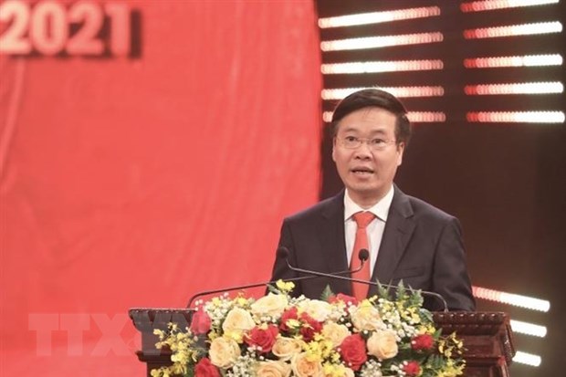 Ông Võ Văn Thưởng, Ủy viên Bộ Chính trị, Thường trực Ban bí thư Trung ương Đảng phát biểu. (Ảnh: Minh Quyết/TTXVN)
