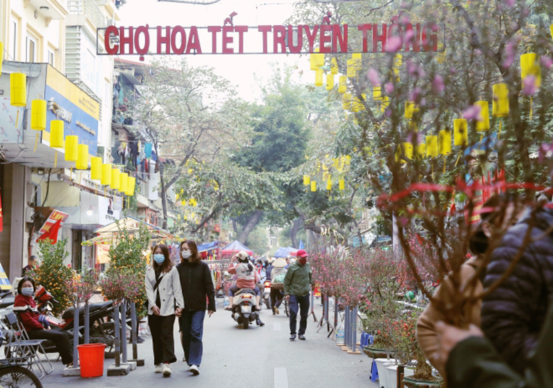 Không gian chợ hoa Hàng Lược. Ảnh: Hoàng Hiếu - TTXVN