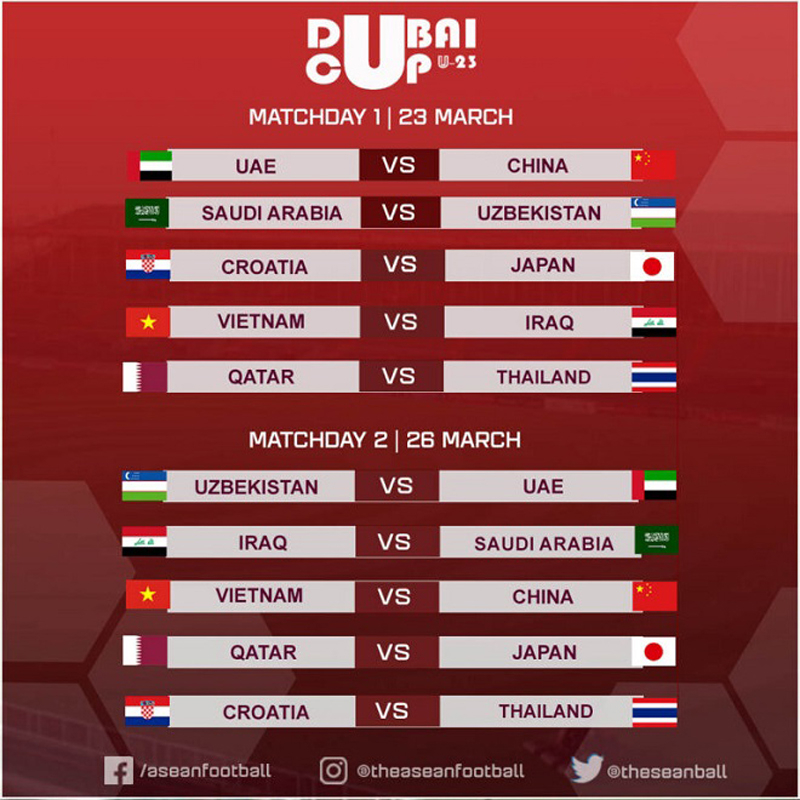 Lịch thi đấu giải U23 quốc tế Dubai 2022