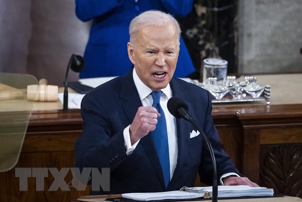 Tổng thống Mỹ Joe Biden đọc Thông điệp Liên bang 2022 tại phiên họp lưỡng viện Quốc hội ở Washington, DC, ngày 1/3/2022. (Ảnh: AFP/TTXVN)