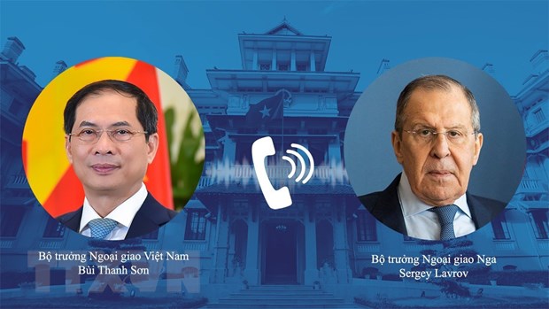 Bộ trưởng Bộ Ngoại giao Bùi Thanh Sơn điện đàm với Bộ trưởng Ngoại giao Liên bang Nga Sergey Lavrov. (Ảnh: TTXVN phát)