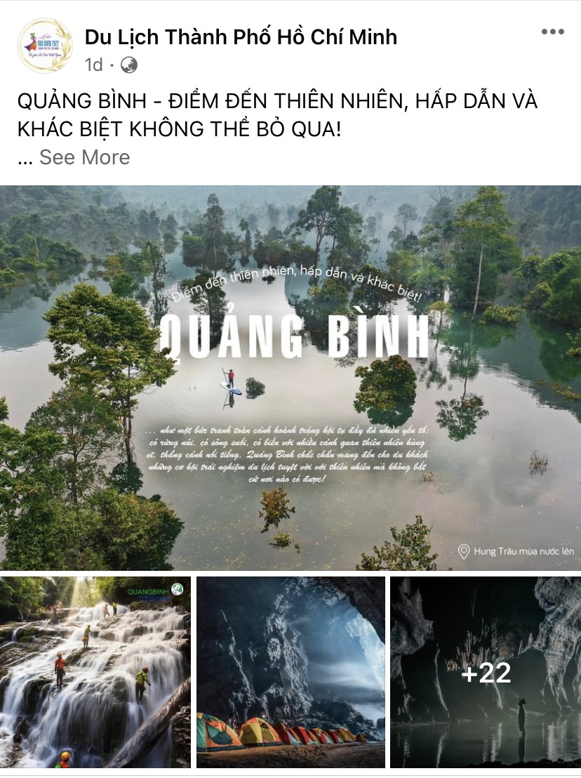 trên các nền tảng số (website, facebook, youtube, instagram) của du lịch Quảng Bình, du lịch TP. Hồ Chí Minh