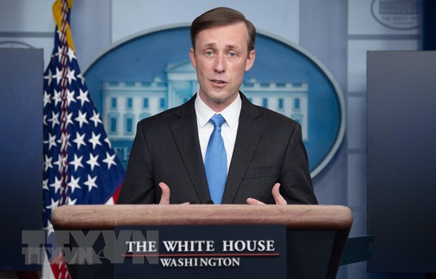 Cố vấn an ninh quốc gia của Nhà Trắng Jake Sullivan tại cuộc họp báo ở Washington, DC. (Ảnh: AFP/TTXVN)
