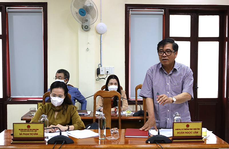 Đồng chí Phó Chủ tịch Thường trực UBND tỉnh Đoàn Ngọc Lâm thảo luận tại hội nghị.