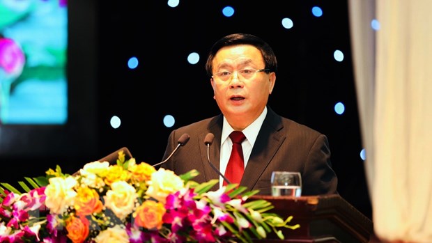 Ủy viên Bộ Chính trị, Giám đốc Học viện Chính trị Quốc gia Hồ Chí Minh, Chủ tịch Hội đồng Lý luận Trung ương Nguyễn Xuân Thắng phát biểu tại hội thảo. (Ảnh: Tá Chuyên/TTXVN)