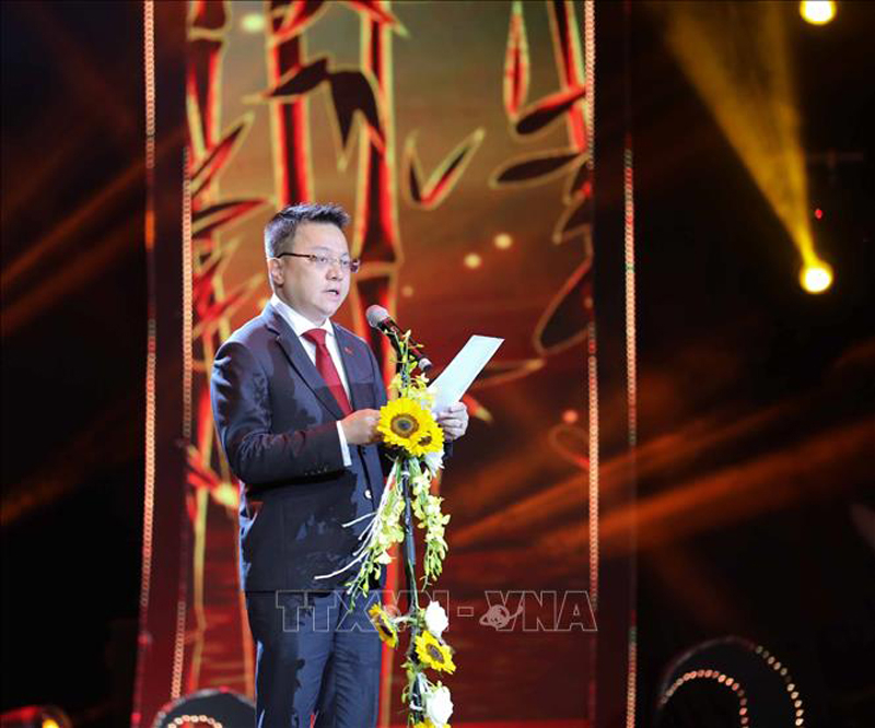 Đồng chí Lê Quốc Minh, Ủy viên Trung ương Đảng, Tổng Biên tập Báo Nhân Dân, Phó Trưởng Ban Tuyên giáo Trung ương, Chủ tịch Hội Nhà báo Việt Nam phát biểu. Ảnh: Thanh Tùng/TTXVN