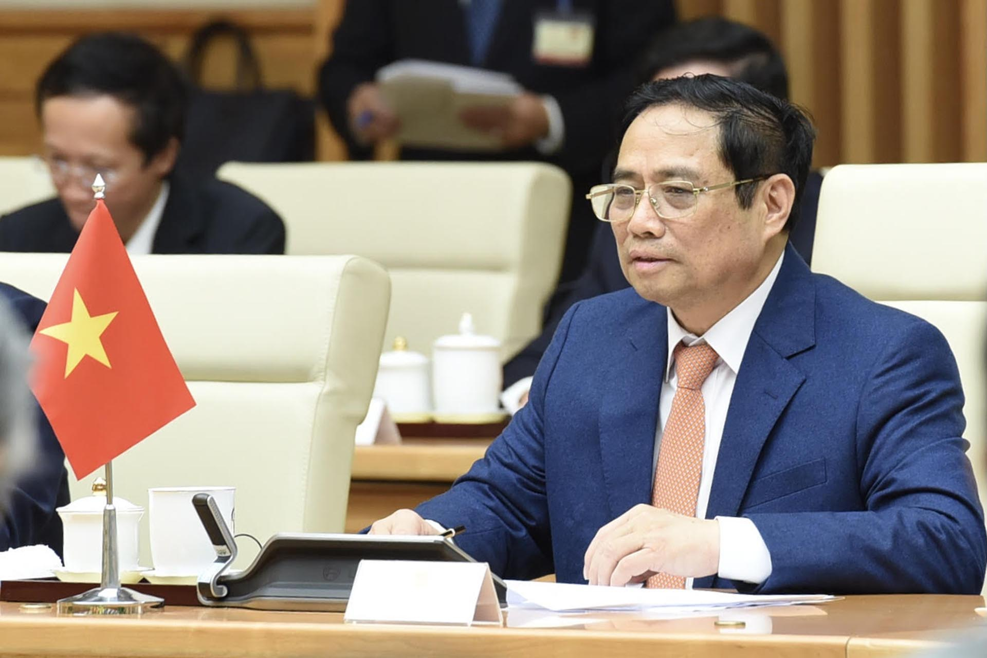 Thủ tướng Phạm Minh Chính phát biểu tại buổi hội đàm. (Ảnh: TRẦN HẢI)