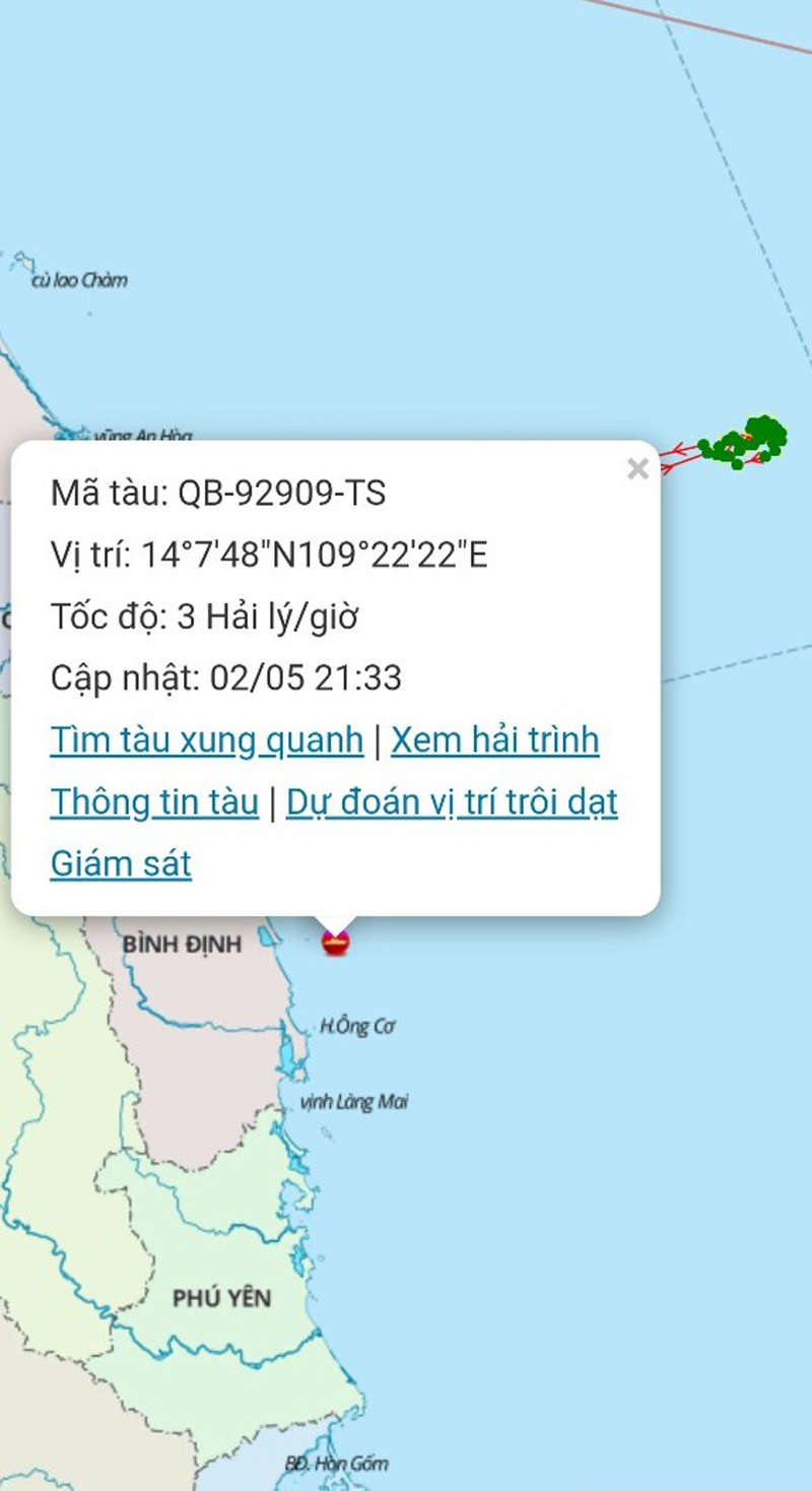 Khu vực vùng biển nạn nhân mất tích.