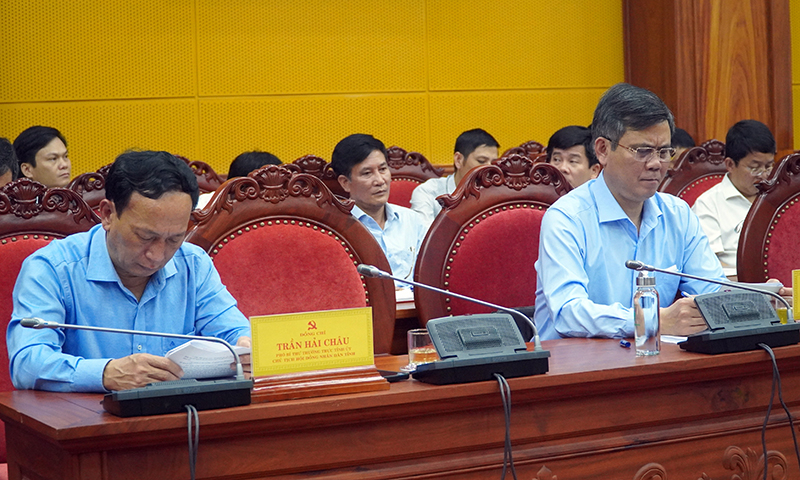 Đồng chí Phó Bí thư Thường trực Tinh ủy Trần Hải Châu và đồng chí Chủ tịch UBND tỉnh Trần Thắng dự hội nghị.