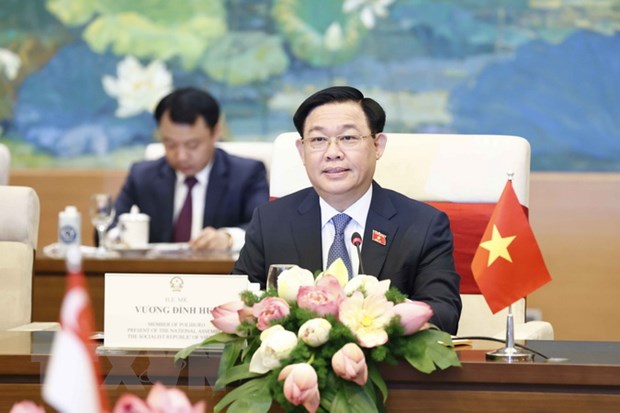 Chủ tịch Quốc hội Vương Đình Huệ phát biểu tại hội đàm. (Ảnh: Doãn Tấn/TTXVN)