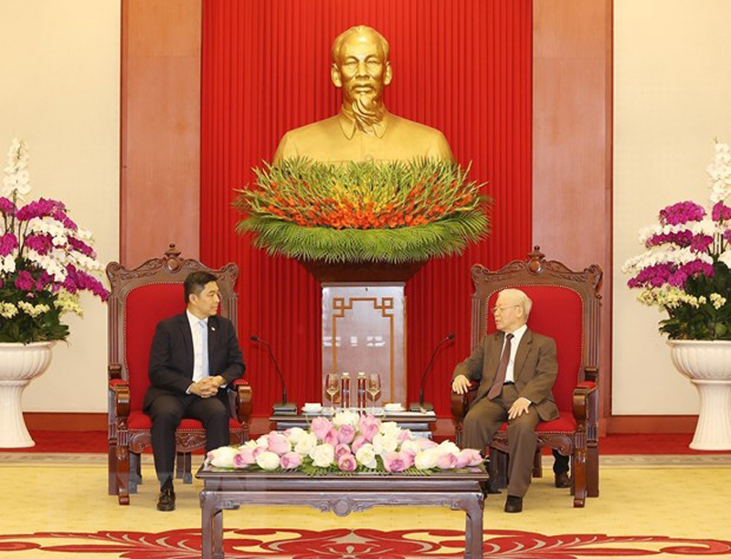 Tổng Bí thư Nguyễn Phú Trọng tiếp Chủ tịch Quốc hội Singapore Tan Chuan-Jin. (Ảnh: Trí Dũng/TTXVN)