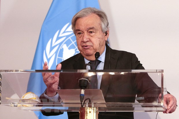 Tổng thư ký Liên hợp quốc Antonio Guterres phát biểu trong cuộc họp báo ở Vienna, Áo ngày 11/5/2022. (Ảnh: AFP/TTXVN)