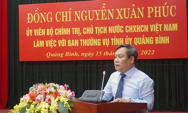 Đồng chí Bí thư Tỉnh ủy Vũ Đại Thắng tiếp thu các ý kiến chỉ đạo của đồng chí Chủ tịch nước