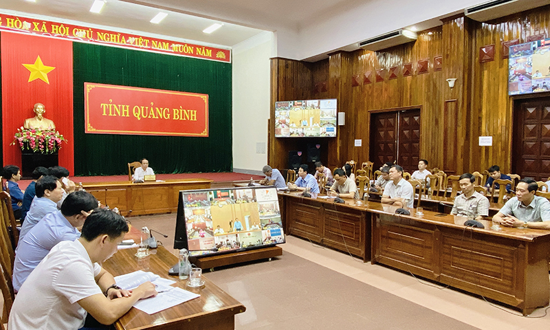 Quang cảnh hội nghị tại điểm cầu tỉnh Quảng Bình.