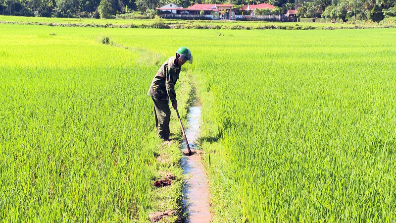 Nông dân Tuyên Hóa lấy nước vào ruộng.