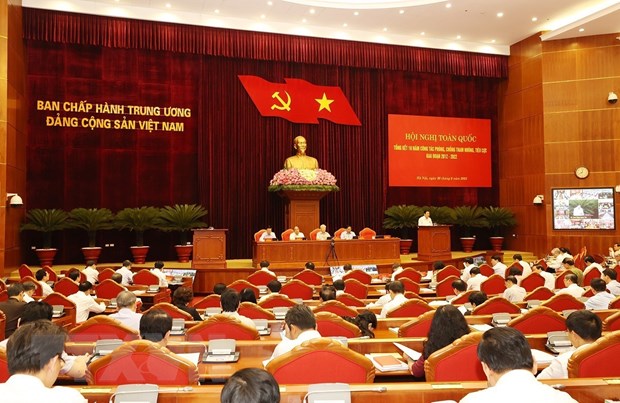 Toàn cảnh hội nghị toàn quốc tổng kết 10 năm công tác đấu tranh phòng, chống tham nhũng, tiêu cực. (Ảnh: Trí Dũng/TTXVN)