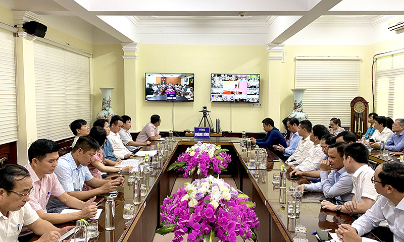 Quang cảnh hội nghị tại điểm cầu tỉnh Quảng Bình.